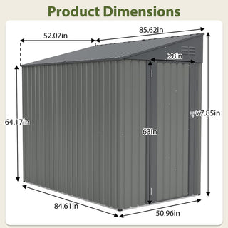 4x7 Ft Lean-To Metal Storage Shed in Olive Grey, Heavy-Duty Steel Outdoor Storage for Garden Tools & Bicycles, Weather-Resistant Backyard Organizer