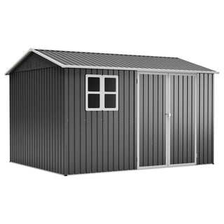 10x8 Ft Oversized Steel Storage Shed with Window, Lockable Double Doors & Sloped Roof, Heavy-Duty Outdoor Garden Tool Shed for Patio, Backyard & Lawn