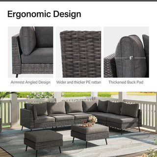 8 Piece PE Rattan Outdoor Sectional Sofa Set, All Weather Wicker Patio Conversation Set with Thick Cushions for Garden, Poolside, Backyard – Beige/Gray