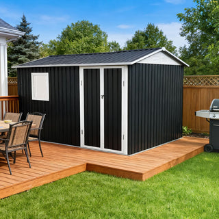 9 x 6 FT Metal Garden Storage Shed with Window, Outdoor Tool House for Patio, Backyard & Lawn, Weatherproof Utility Storage Building