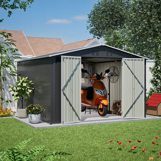10 x 10 FT Heavy-Duty Outdoor Metal Storage Shed, Large Garden Tool Shed with Updated Reinforced Frame & Lockable Double Doors for Backyard