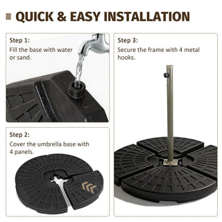 Heavy-Duty Fan-Style Cantilever Umbrella Base, 4-Panel Refillable Stand (Water/Sand up to 220 lbs), Weatherproof HDPE with Metal Lock Hooks, Stackable & Portable Design