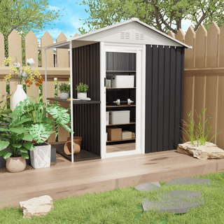 6 x 4 FT Outdoor Metal Storage Shed with Shelves & Rack, Garden Tool Shed and Bike Storage Cabinet for Backyard, Patio & Lawn Use