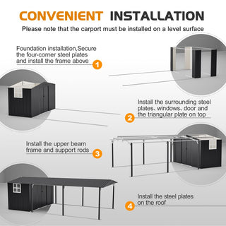 12x23 Ft Heavy-Duty Metal Carport Storage Shed, Steel Garage with Sliding Door, UV-Blocking Panel & Waterproof Sloped Roof for Car, Boat, Tractor & Farm Equipment