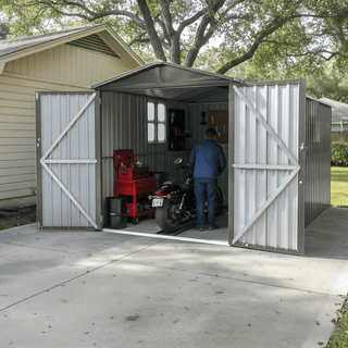 Motorcycle Outdoor Storage Shed with Window, Heavy Duty Weatherproof Bike Shelter