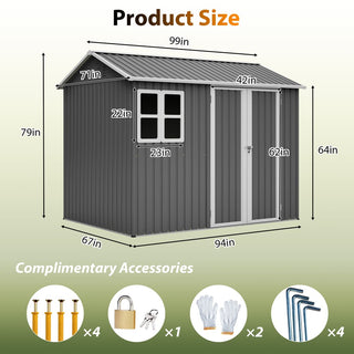 8x6 Ft Heavy-Duty Steel Storage Shed with Window, Lockable Doors & Sloped Roof, Outdoor Garden Tool Shed for Backyard, Patio & Lawn – Dark Gray