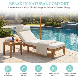 Outdoor Wood Chaise Lounge Chair, Adjustable Patio Recliner with Multi-Position Backrest, Sun Lounger for Poolside, Deck & Garden