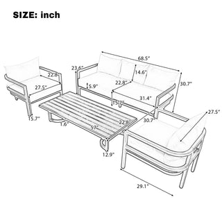 Outdoor Steel Conversation Sofa Set with Coffee Table – Waterproof Patio Furniture with UV-Resistant Cushions