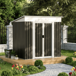 6 x 4 FT Outdoor Garden Storage Shed with Metal Frame, Sliding Door, Compact Weatherproof Tool Shed for Patio