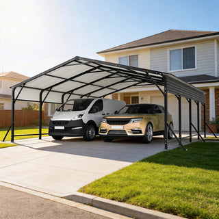 20' x 20' Heavy-Duty Galvanized Steel Carport Canopy with Triangle Reinforced Frame, UV-Proof Waterproof Shelter for Car, SUV, Boat & Tractor