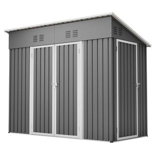 4x8 Sloped Roof Metal Storage Shed with Reinforced Frame, Weatherproof Design, 4 Air Vents, Heavy-Duty Garden Tool Shed with Left/Right Door Option