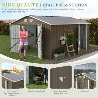 10x12 FT Outdoor Metal Storage Shed, Large Garden Shed with Sturdy Frame & Lockable Door, Weather-Resistant Tool Storage Shed for Backyard, Dark Gray/Brown
