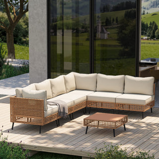 7-Piece Outdoor Sectional Sofa Set, All-Weather PE Wicker Rattan Patio Conversation Set with Thick Cushions & Coffee Table