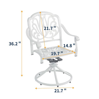 2-Piece White Cast Aluminum Outdoor Patio Swivel Dining Chairs for Garden, Deck & Backyard