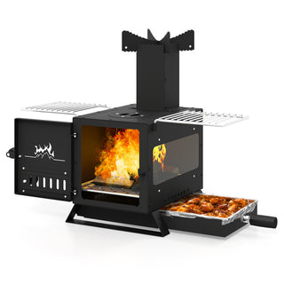 Portable Wood Burning Stove Mini Heater Burner with Pot Rack Oven Pan