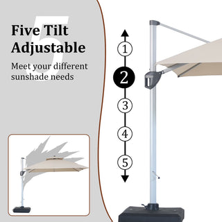 10 Ft Square Aluminum 360° Cantilever Patio Umbrella with Cover – Outdoor Yard Market Shade
