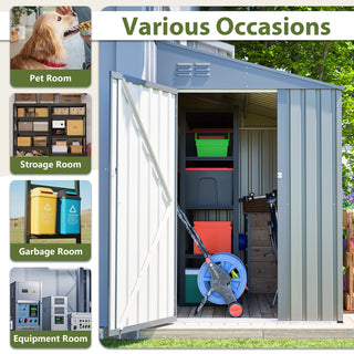 4x7 Ft Lean-To Metal Storage Shed, Heavy-Duty Outdoor Bike & Garden Storage with Lockable Door