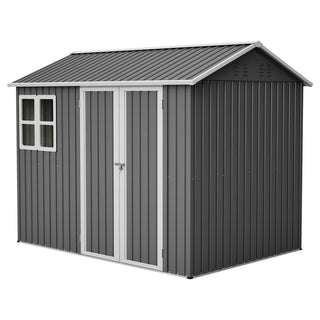8x6 Ft Heavy-Duty Steel Storage Shed with Window, Lockable Doors & Sloped Roof, Outdoor Garden Tool Shed for Backyard, Patio & Lawn – Dark Gray
