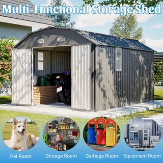 10x12 Ft Heavy-Duty Gray Steel Outdoor Storage Shed with Floor Frame Kit, Rust-Resistant Metal Tool Shed for Garden, Backyard & Patio