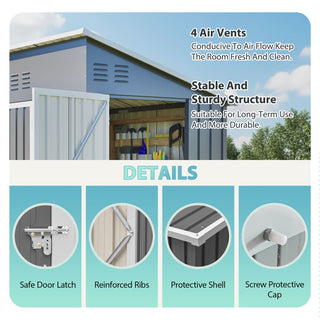 4x8 Sloped Roof Metal Storage Shed with Reinforced Frame, Weatherproof Design, 4 Air Vents, Heavy-Duty Garden Tool Shed with Left/Right Door Option