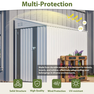4x7 Ft Lean-To Metal Storage Shed, Heavy-Duty Outdoor Bike & Garden Storage with Lockable Door