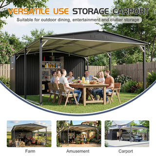 12x23 Ft Heavy-Duty Metal Carport Storage Shed, Steel Garage with Sliding Door, UV-Blocking Panel & Waterproof Sloped Roof for Car, Boat, Tractor & Farm Equipment