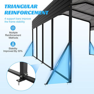 13 x 20 FT Heavy Duty Metal Carport with Reinforced Triangle Frame & 4 Poles, Galvanized Steel Roof All-Weather Outdoor Car Shelter for Vehicle Protection