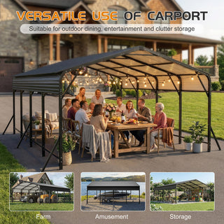 20' x 20' Heavy-Duty Galvanized Steel Carport Canopy with Triangle Reinforced Frame, UV-Proof Waterproof Shelter for Car, SUV, Boat & Tractor