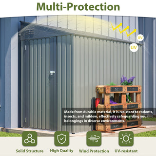 4x7 Ft Lean-To Metal Storage Shed in Olive Grey, Heavy-Duty Steel Outdoor Storage for Garden Tools & Bicycles, Weather-Resistant Backyard Organizer