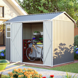 8x6 Ft Heavy-Duty Steel Storage Shed with Window, Lockable Doors & Sloped Roof, Outdoor Garden Tool Shed for Backyard, Patio & Lawn – Dark Gray