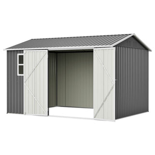 10x8 Ft Oversized Steel Storage Shed with Window, Lockable Double Doors & Sloped Roof, Heavy-Duty Outdoor Garden Tool Shed for Patio, Backyard & Lawn