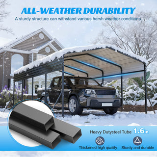 13 x 20 FT Heavy Duty Metal Carport with Reinforced Triangle Frame & 4 Poles, Galvanized Steel Roof All-Weather Outdoor Car Shelter for Vehicle Protection