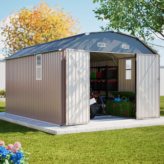 10' x 12' Heavy-Duty Metal Outdoor Storage Shed with Floor Frame Kit, Weather-Resistant Tool Shed for Backyard & Garden