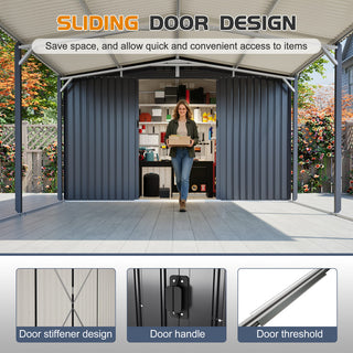 12x23 Ft Heavy-Duty Metal Carport Storage Shed, Steel Garage with Sliding Door, UV-Blocking Panel & Waterproof Sloped Roof for Car, Boat, Tractor & Farm Equipment