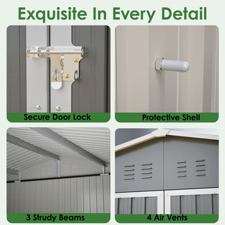 11x13 FT Metal Storage Shed with Reinforced Floor Frame, Large Outdoor Garden Tool Shed with Lockable Doors, 4 Air Vents & Weatherproof Design for Patio & Backyard
