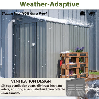 4x7 Ft Lean-To Metal Storage Shed, Heavy-Duty Outdoor Bike & Garden Storage with Lockable Door