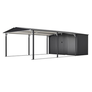 12x23 Ft Heavy-Duty Metal Carport Storage Shed, Steel Garage with Sliding Door, UV-Blocking Panel & Waterproof Sloped Roof for Car, Boat, Tractor & Farm Equipment