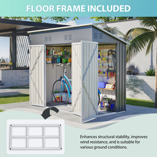 4x8 Sloped Roof Metal Storage Shed with Reinforced Frame, Weatherproof Design, 4 Air Vents, Heavy-Duty Garden Tool Shed with Left/Right Door Option