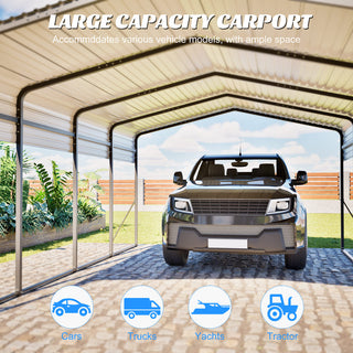 13 x 20 FT Heavy Duty Metal Carport with Reinforced Triangle Frame & 4 Poles, Galvanized Steel Roof All-Weather Outdoor Car Shelter for Vehicle Protection