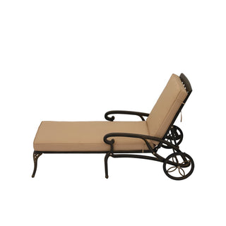 Cast Aluminum Outdoor Chaise Lounge with Removable Beige/Red Cushion