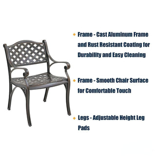 Mondawe 5-Piece Outdoor Cast Aluminum Dining Set with Round Table & 4 Ergonomic Chairs in Bronze/White for Patio & Garden