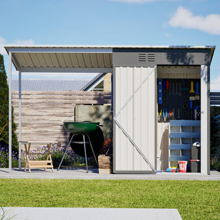 Durable 5x3FT Galvanized Steel Shed & Gazebo Combo, Easy Assembly Lean-To Storage with Open Pergola