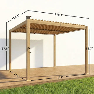 9.8 x 9.8 Ft Outdoor Louvered Pergola with Solar LED Lights & Powder-Coated Steel Roof