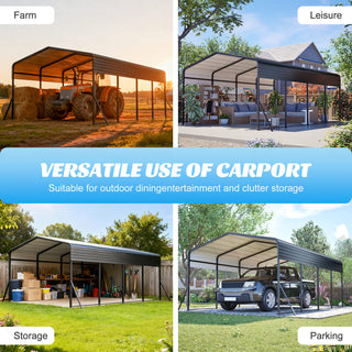 13 x 20 FT Heavy Duty Metal Carport with Reinforced Triangle Frame & 4 Poles, Galvanized Steel Roof All-Weather Outdoor Car Shelter for Vehicle Protection