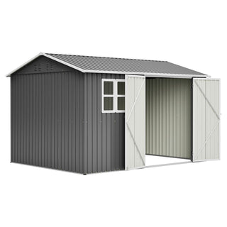 10x8 Ft Oversized Steel Storage Shed with Window, Lockable Double Doors & Sloped Roof, Heavy-Duty Outdoor Garden Tool Shed for Patio, Backyard & Lawn