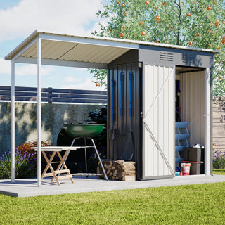 Durable 5x3FT Galvanized Steel Shed & Gazebo Combo, Easy Assembly Lean-To Storage with Open Pergola