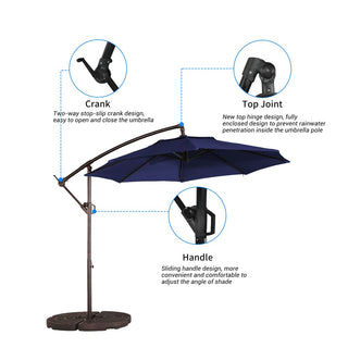 10FT Steel Cantilever Patio Umbrella with 2-Way Stop Crank, Offset Hanging Outdoor Umbrella for Patio, Pool, Deck & Garden