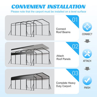 13 x 20 FT Heavy Duty Metal Carport with Reinforced Triangle Frame & 4 Poles, Galvanized Steel Roof All-Weather Outdoor Car Shelter for Vehicle Protection