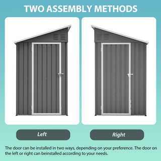 4x8 Sloped Roof Metal Storage Shed with Reinforced Frame, Weatherproof Design, 4 Air Vents, Heavy-Duty Garden Tool Shed with Left/Right Door Option