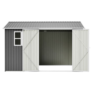 10x8 Ft Oversized Steel Storage Shed with Window, Lockable Double Doors & Sloped Roof, Heavy-Duty Outdoor Garden Tool Shed for Patio, Backyard & Lawn
